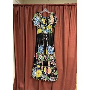 Me2Magic Anthropologie Sequin Smocked Gold Lurex Tiered Maxi Dress Large